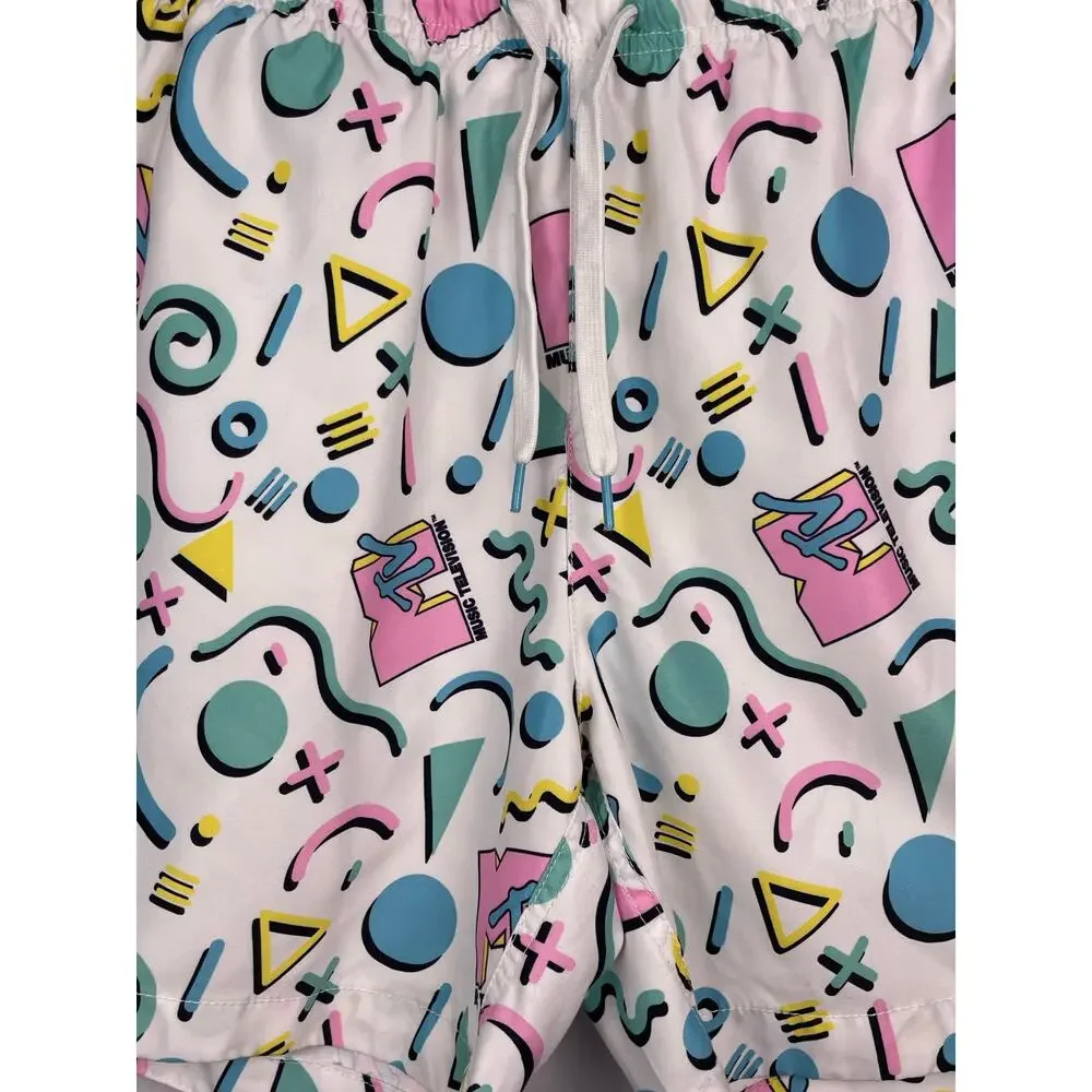 MTV Retro 90s Geometric Print Men’s Swim Trunks Size M